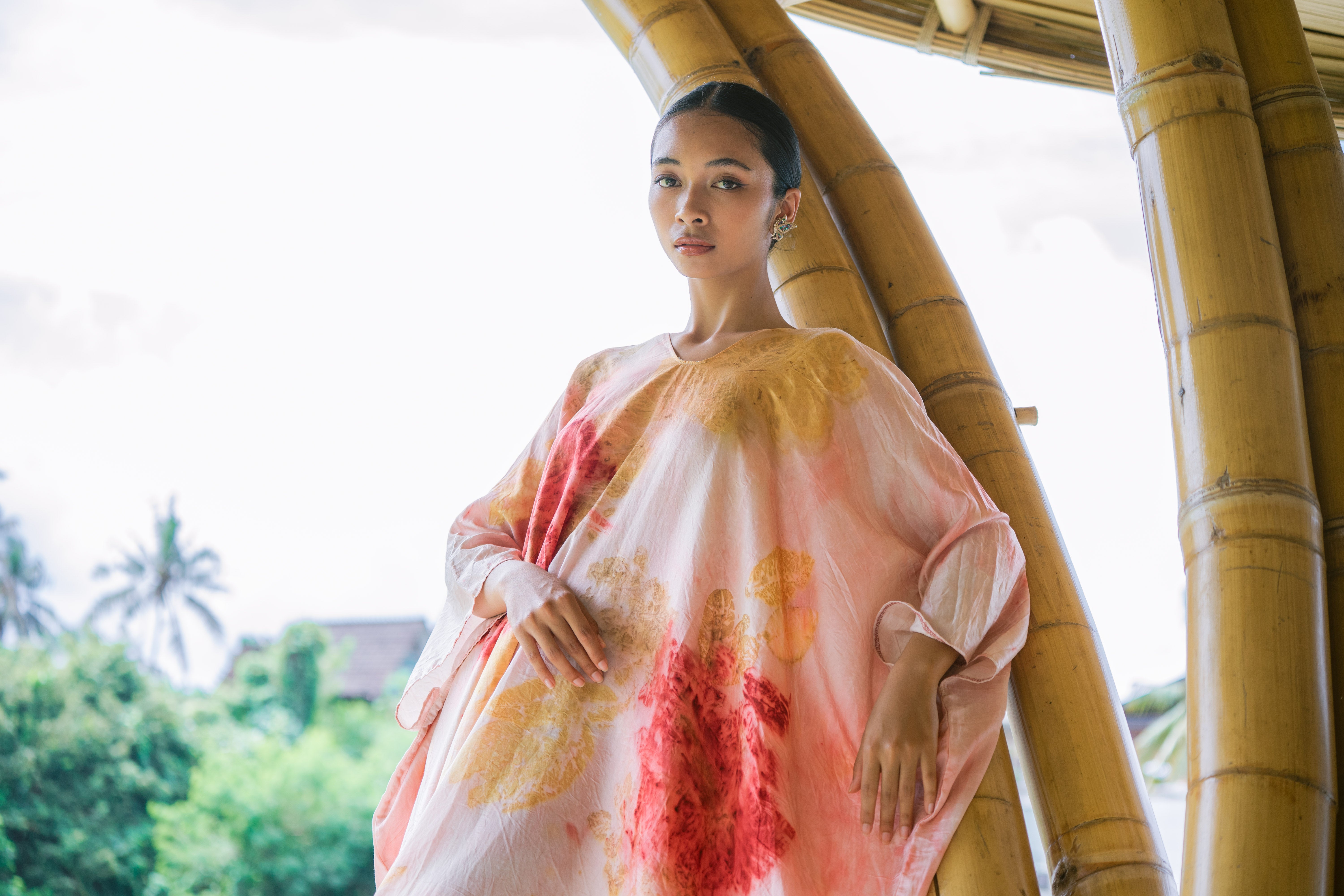 The Parvati – Pink, Yellow & Red Cotton Silk Eco Print Dress